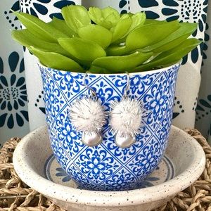 Dainty Silver Pom Pom Pearl Earrings